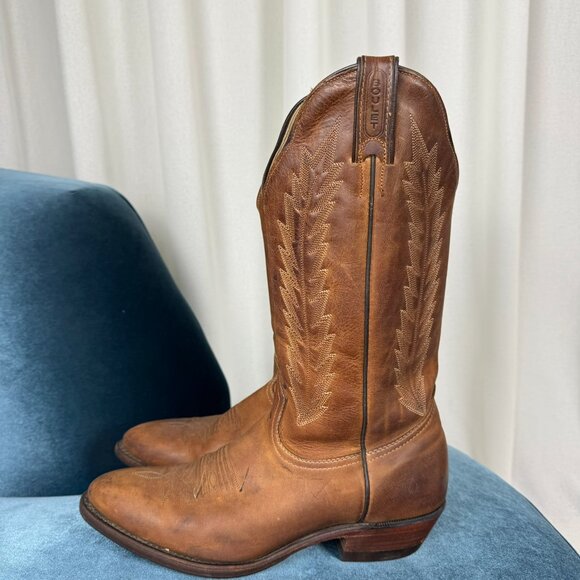 Vintage Boulet Brown Leather Cowboy Boots Brown Size 10 - Picture 11 of 15